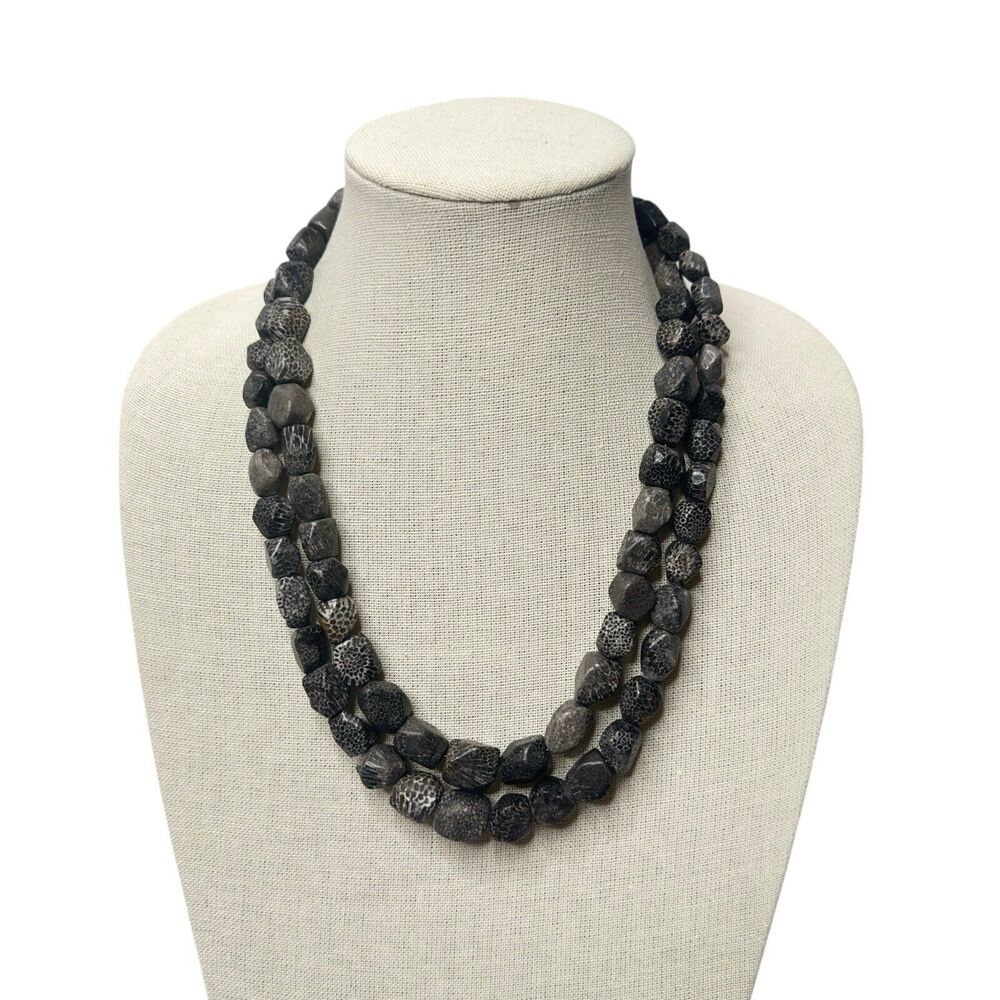Jay King Mine Finds DTR Bryozoan Fossil Double Strand Necklace 20"-22” Box & Bag